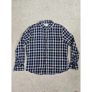 CloudVeil Men's Large Black White Plaid Flannel Button Up Down Cotton